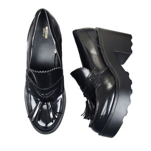 Mossimo Womens Black Faux Leather Tassel Block Heel Loafers Size 10